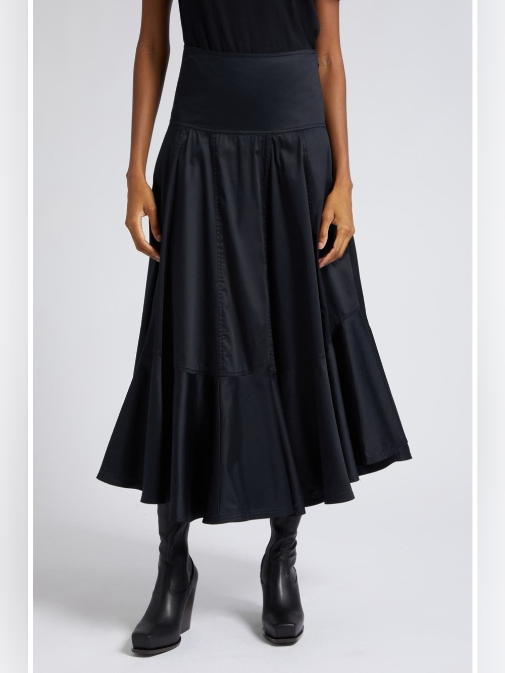 Farm Rio Black Ruffled Midi Skirt